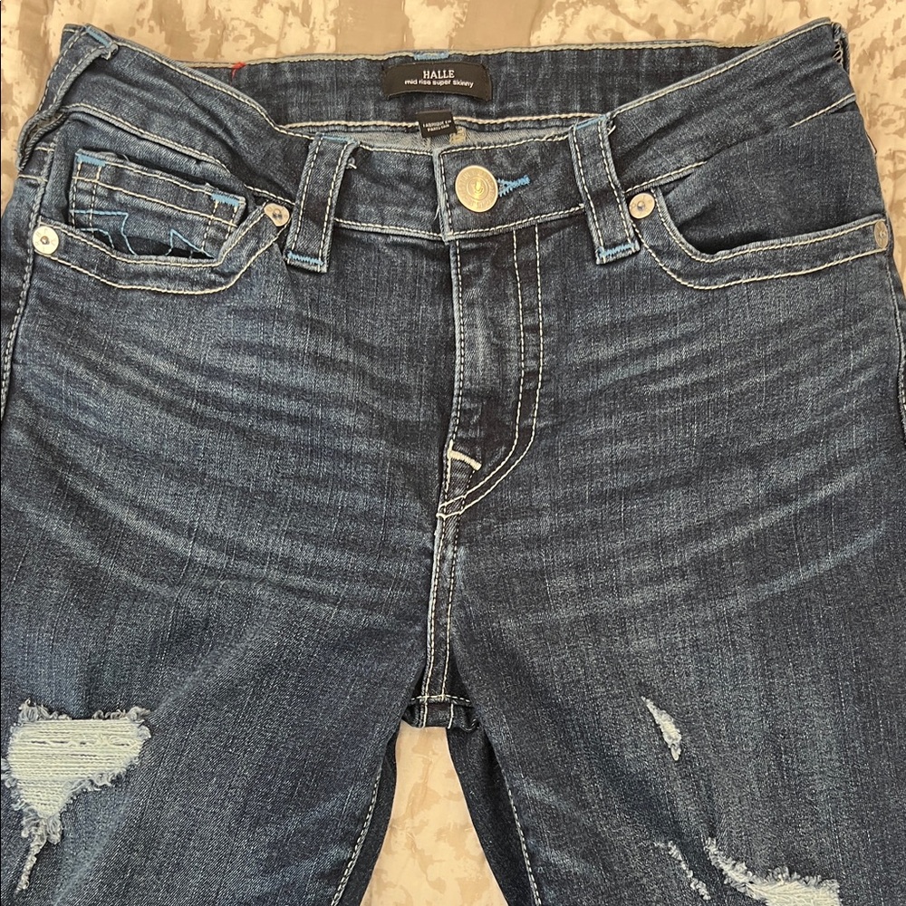 True Religion Blue Denim Jeans with Contrast Stitching